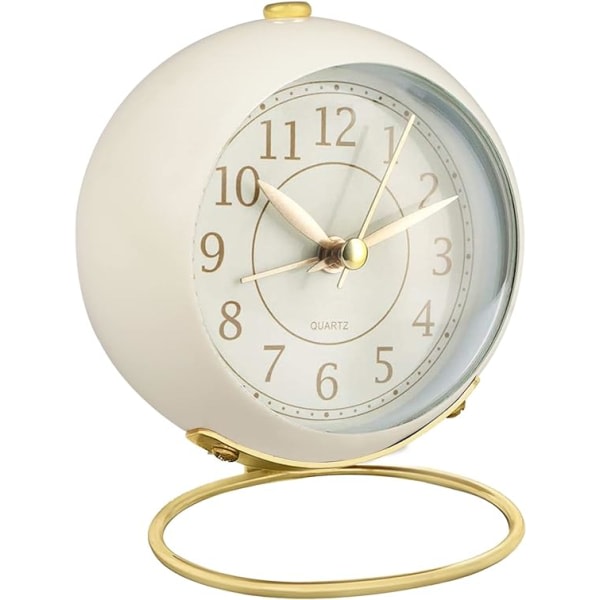 (Off White) Silent bedside alarm clock, non-ticking desk clo