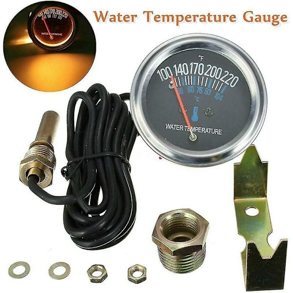 52 mm Vandtemperaturmåler 38-104°C Gult Lys DC 12V Mekanisk Tilbehørspeger Motorinstrument (Sort)