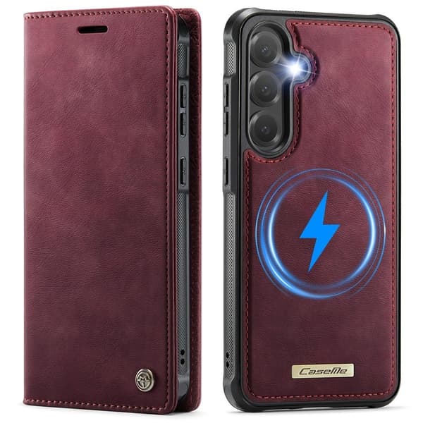 Magnetiskt plånboksfodral för Samsung Galaxy S25FE med kortfack & RFID[JUN] brun