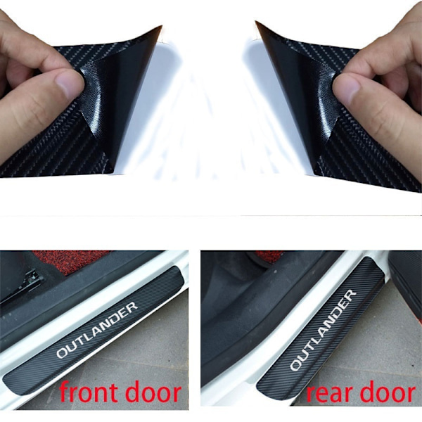 Kolfiber vinyl dekal för Mitsubishi Outlander, bildörrströskelskydd, tröskelskylt, biltillbehör Argent