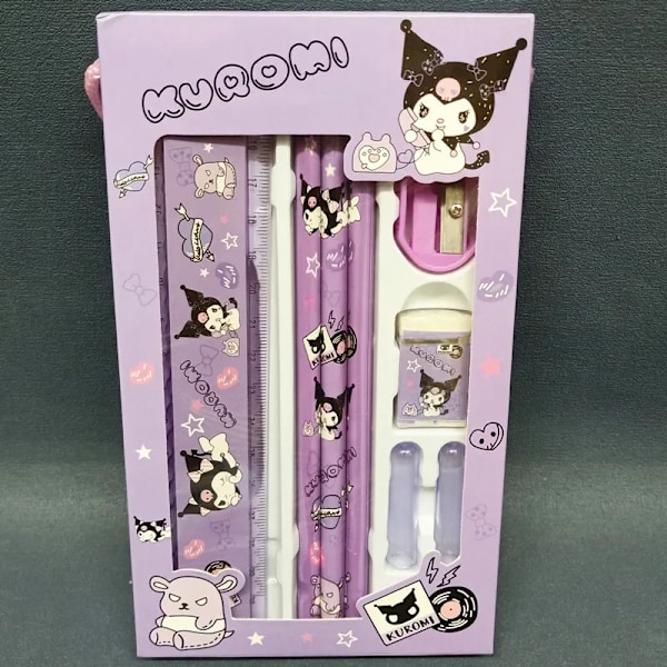 Sanrio Brevpapper 2-pack Set med Blyertspenna, Suddgummi, Linjal, Kawaii Melodi Kuromi Kanelrulle, Studentmålning, Leveranser för Barn 2Pcs set Cinnamoroll