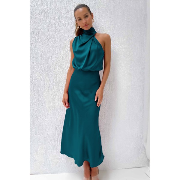 Högkvalitativ satinklänning utan ärmar, fashionabel elegant aftonklänning för kändisar, sjöblå XL Lake Blue xl