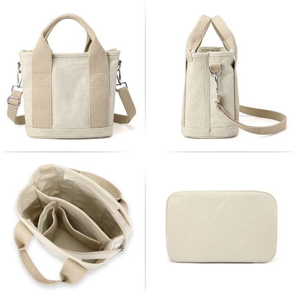 Canvas Tygväska Multi-Pocket KHAKI - Hög Kvalitet Khaki