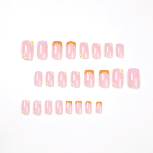 24 st Press on Nails Korta, designade falska naglar med lim, glos