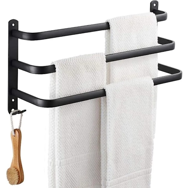 Håndklædeholder, håndklædestativ, rustfrit stål, vægmonteret, 3 niveauer, badeværelse/køkken håndklædeholder (sort, 50 cm)