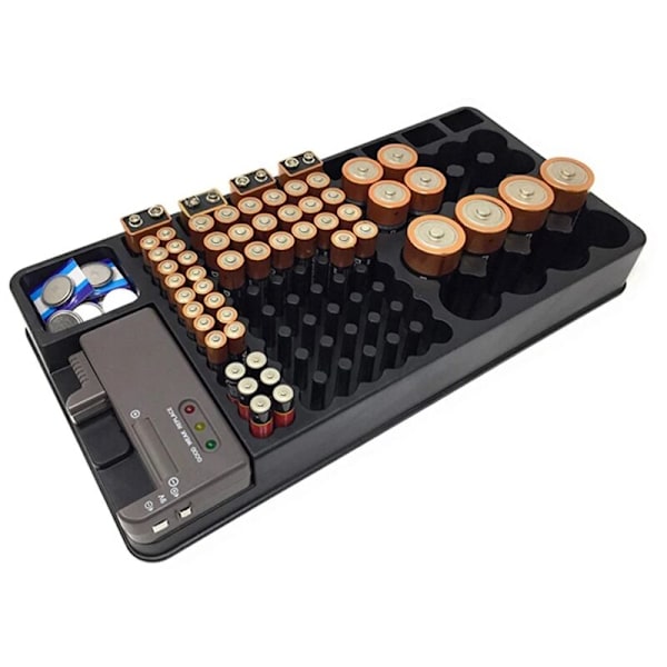 Batteriopbevaring med tester, batteriholder med batteritjek til AAA AA CD 9V