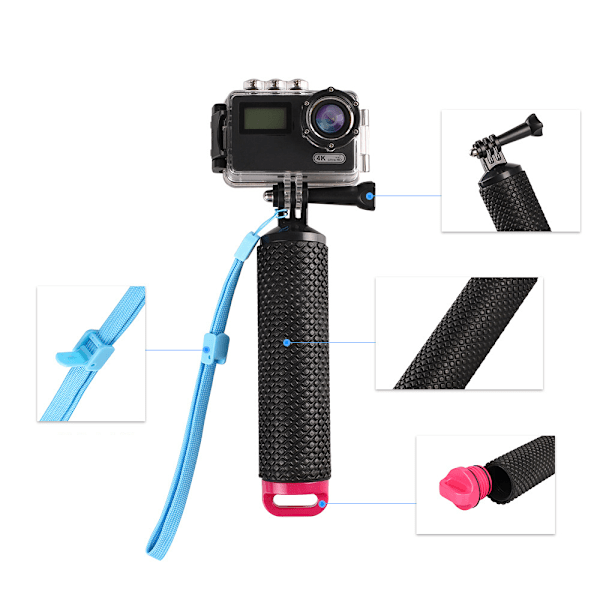 Flytande Handgrepp Vattentätt Handgrepp Flytande Handgrepp Monopod Dykpinne för GoPro Hero 10, 9, 8, 7, 6, 5, 4, Session, 3+, 3, 2, 1, Hero