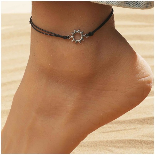 Justerbar Sun Anklet Black Woven Rope Ankel Armband