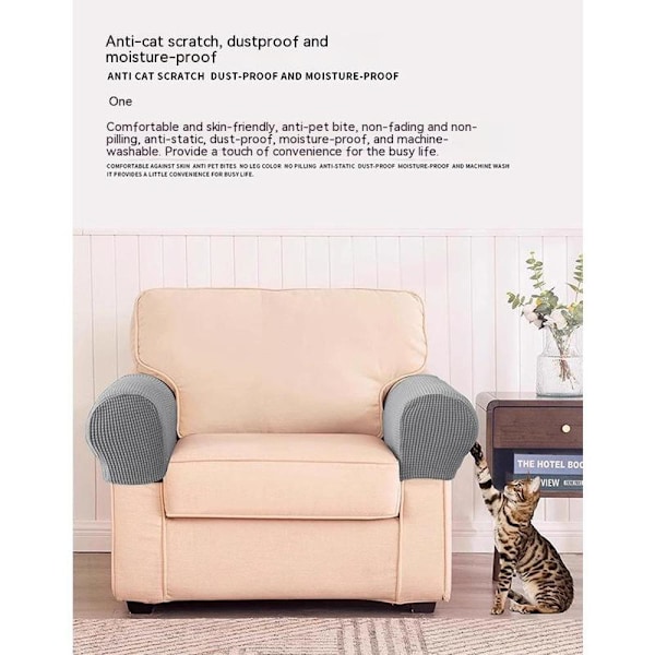 2 stk Beige Sofa Armlænsbetræk Anti-Skrid Sikre Stræk Sofa Armlænsbetræk Møbel Armlæn Stol Beskyttelse Betræk Arm Beskyttelse Slids