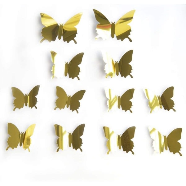12 stk. DIY sommerfugle vægdekoration kombination 3D spejl