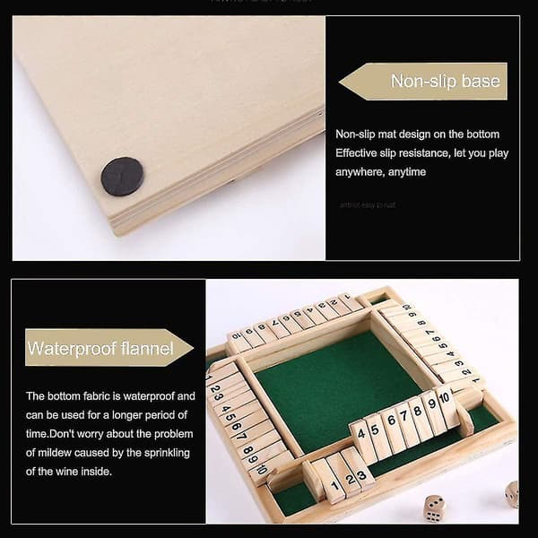 Deluxe 4-spiller Shut The Box Træspil Klassisk Terningespil