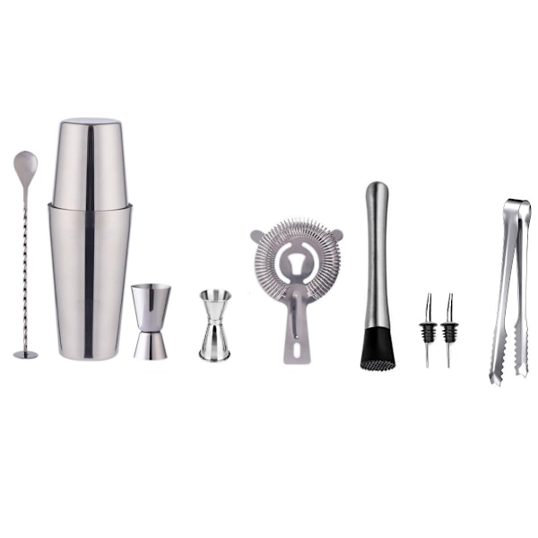 INF Cocktail Sæt Dobbelt Shaker 750ml Rustfrit Stål Sølv 10 Dele