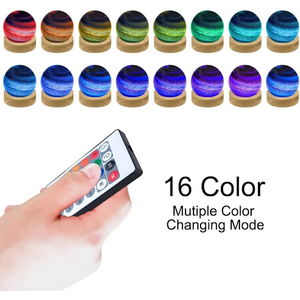 3D Planet Glas Kugle Natlampe, Dæmpbar med 16 RGB Farver, USB Træbase (8cm) c c Parent
