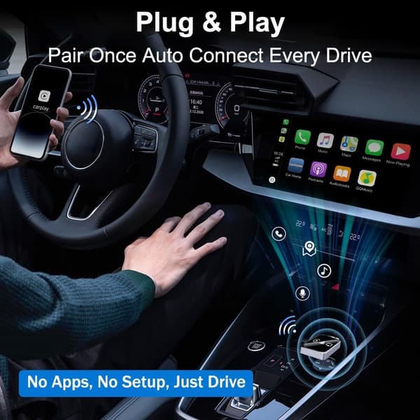Trådløs CarPlay- og Android Auto-adapter for iPhone- og Android-telefoner [JUN] black