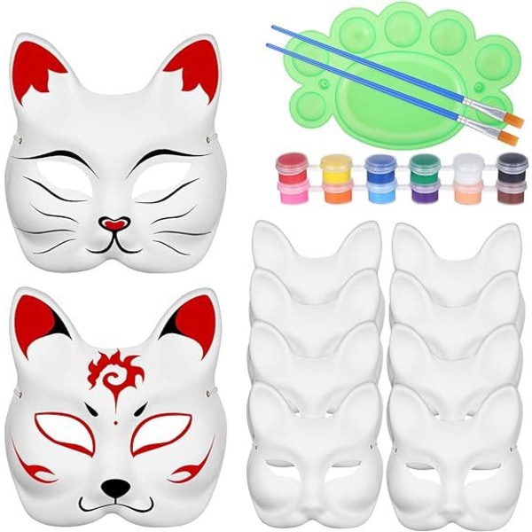 Katt Mask Vit Katt Mask Blank DIY Halloween Mask Djur Halvmask Maskerad 5pcs