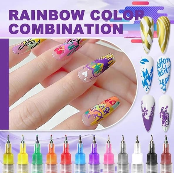 12 stk. Fine Line Nail Art Pens til Præcis Graffiti Tegning[JUN] multicolor
