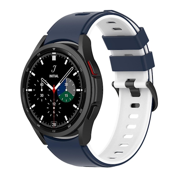 Tvåfärgat silikonarmband för Galaxy Watch4/5/6 40mm 44mm/Watch6 Classic 43mm 47mm/Watch 5 Pro 45mm Midnight Blue White