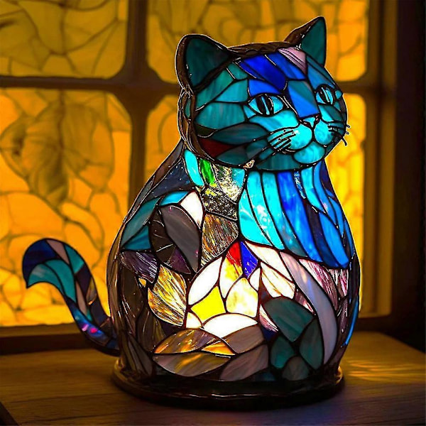 Retro Fargede Glass Dyr Bordlampe cat