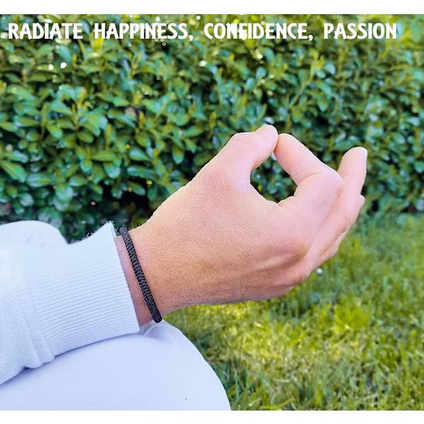 Tibetanskt handgjort justerbart flätat rep Chakra-armband för kvinnor Män Tonåringar Vänskapsgåva[JUN] Black