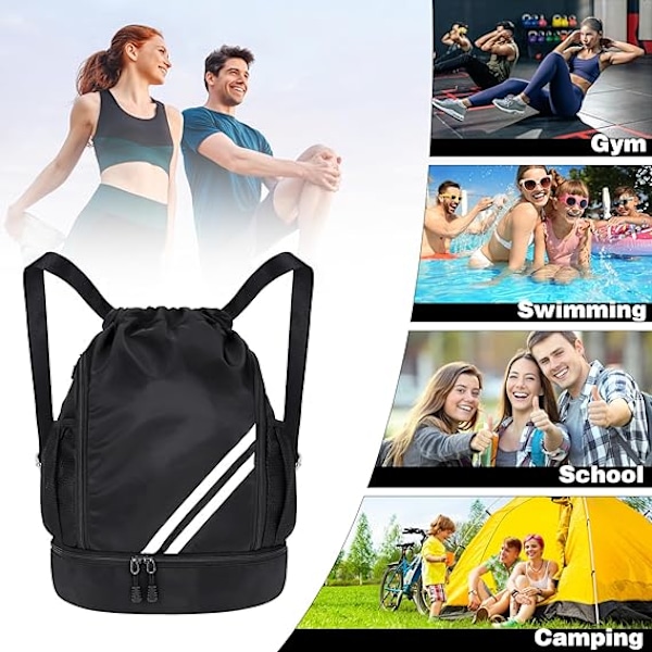 Gympose med snøring, vanntett sportsbag med skoskap, stor kapasitet gympose, PE-pose grey