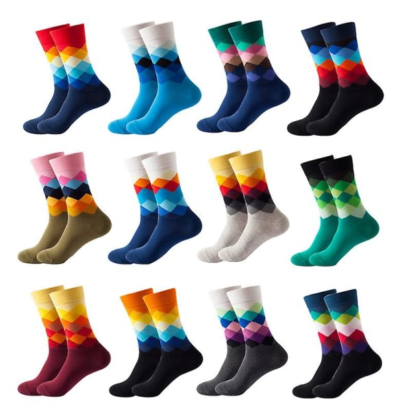 12 par trendy sokker for menn i voksenstørrelse, medium rør, knyting