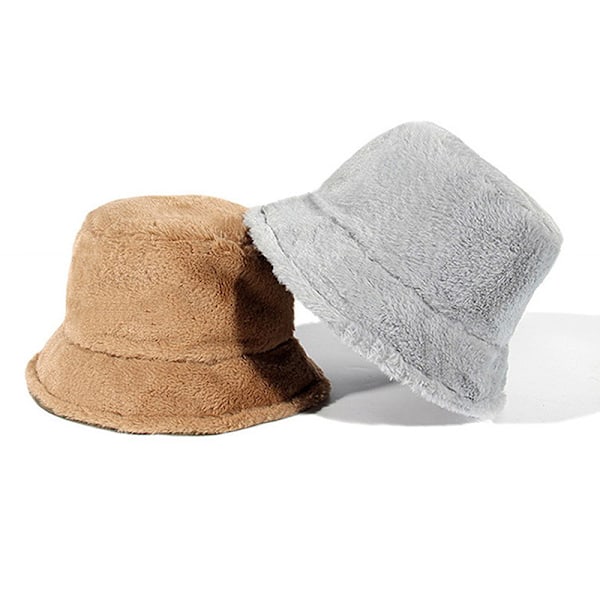 Fuskpäls Vinter Bucket Hat För Kvinnor Solid Varm Damhatt Utomhus Beige