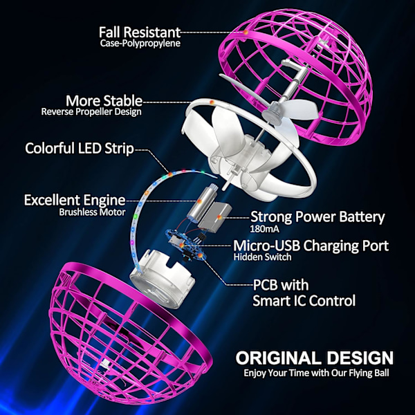 AMERFIST Flygende Ball Leke, Hover Orb, 2022 Magisk Kontroller Mini Drone, Boomerang Spinner 360 Spinnende UFO Sikker Barn Voksen