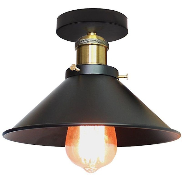 Vinterkampagne, Design Loft Lampe Skærm 22cm, Lysekrone Retro Industri Metal E27, Sort - Sort