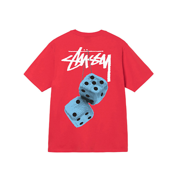 Unisex 2024 Stussy Fuzzy Dice T-paita Hengittävä T-paita Toppar Punainen Red L