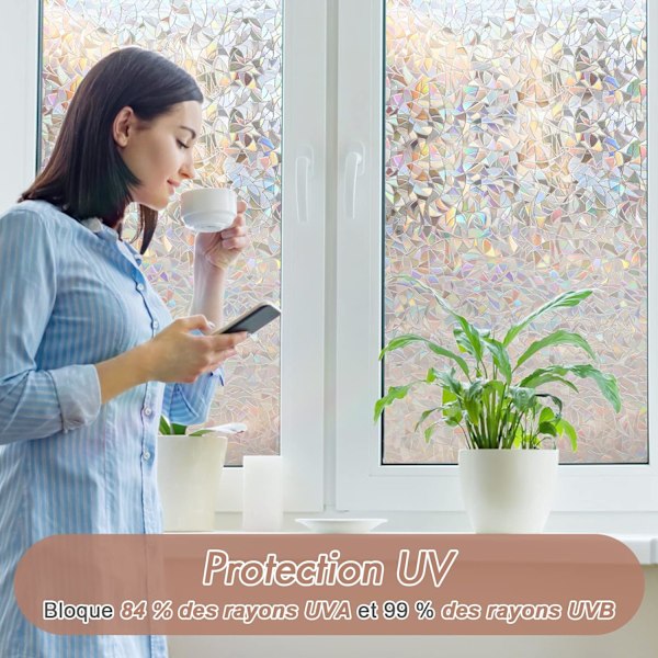 Elektrostaattinen ikkunakalvo sateenkaarivaikutuksella, koristeellinen anti-peeping-ikkunakalvo, 3D anti-UV-ikkunakalvo, 60x200cm 60x200cm