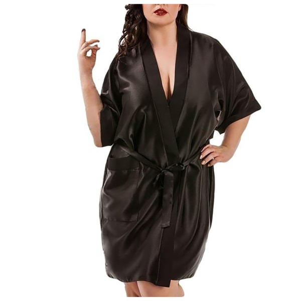 Damrock Silky Robe Nightgown Nattlinne Sovkläder svart