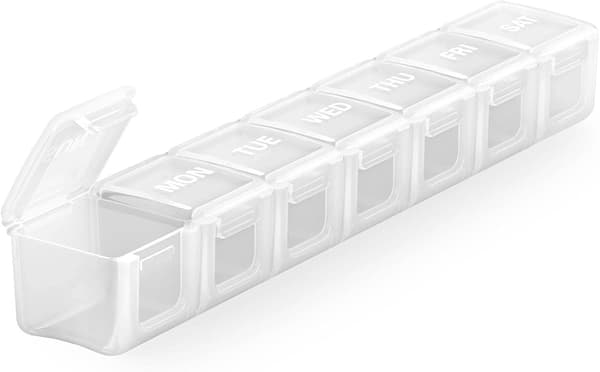 Ukentlig pilleboks med daglig dispenser, stor (hvit) [JUN]