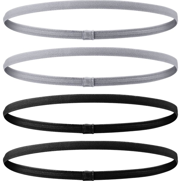 4 delar elastiska sportpannband Tjocka halkfria hårband för kvinnor och män (grå, svart)