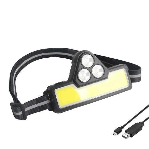 Uppladdningsbar led-strålkastare Cob-fackla, 3 ljuslägen, Ipx4 vattentät huvudlampa för cykling, fiske, löpning
