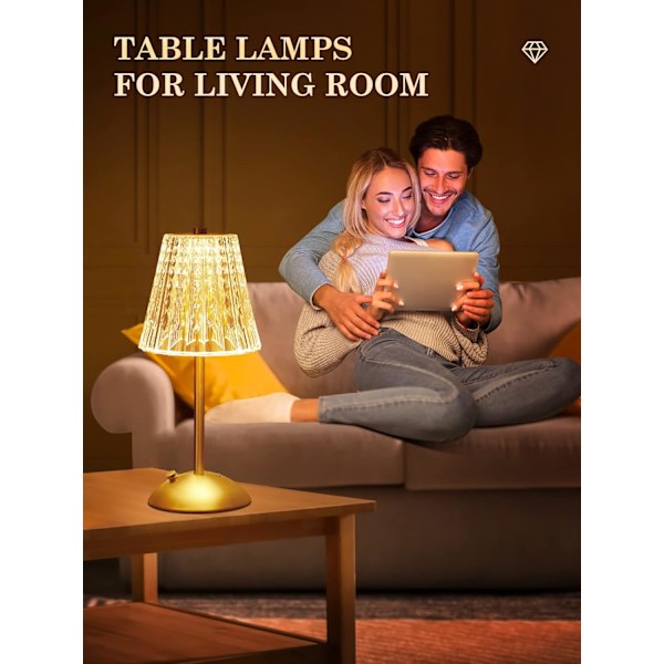 Bordlampe Touch Lamper Nattbordslampe, 10-veis Dimbar Bordlampe for Stue, 3 Farger Liten Lampe for Soverom, Lade Crystal Table Lamp