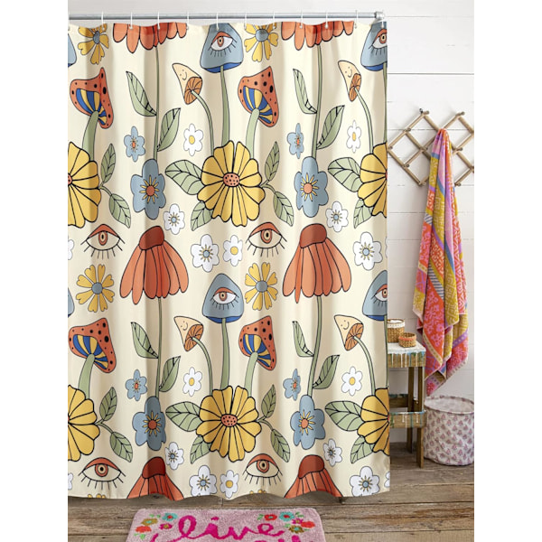 180*200cm Retro 70-tals Duschdraperi Psykedeliskt Blommönster