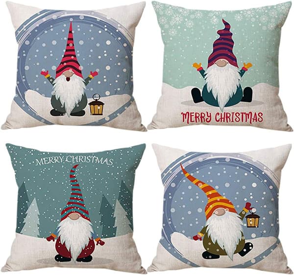 Svenska Tomte Jul Kuddfodral 45x45cm Set med 4 för Soffdekor [JUN]