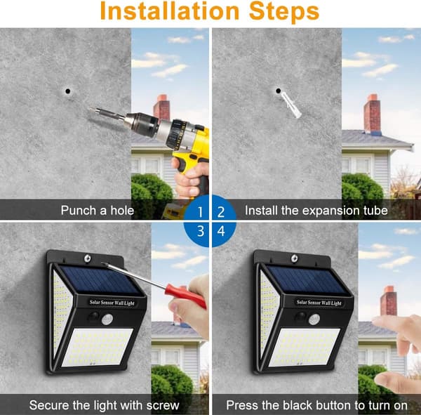 Bevegelsessensor Solcellelamper Utendørs [2-Pakning 144 LED][JUN]