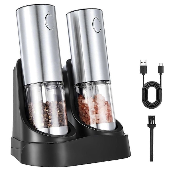 Elektrisk Salt- og Pepperkvern - Automatisk Oppladbar Salt/Pepperkvern med Ladestasjon