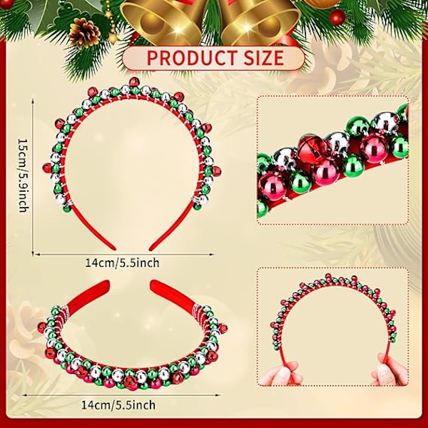 2 Pak Julehovedbånd Juleklokke Hårbånd Piger Hårbånd Rød Grøn Sølv Hårtilbehør