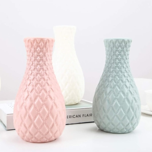 Plastvaser for blomster, holdbare og moderne - Dekorativ blomster vase for stue, kontor, bryllupsdekorasjon (hvit)