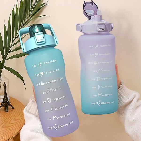 2L Stor vannflaske med sugerør, gradientfarge