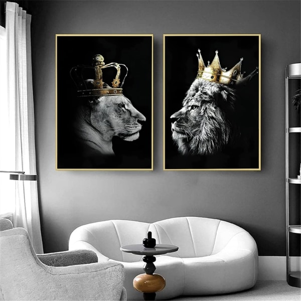 Lejon och lejoninna med kronduksbilder, svart vit ani