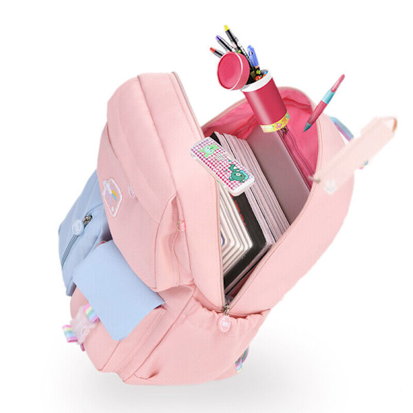 Vedenkestävä Lasten Koululaukku Tytöille Peruskoulun Reppu Koululaukku Pink-blue