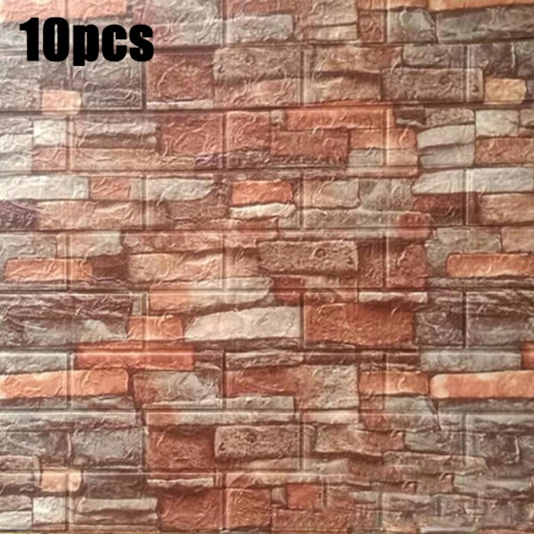 10-pack 3D Tegelsten Väggdekal Självhäftande Tapet Röd red 10PCS
