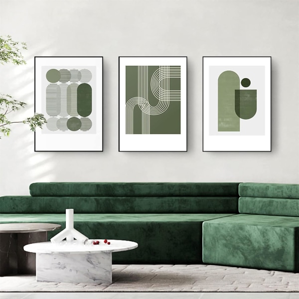 Abstrakt set Gröna geometriska väggkonstaffischer Unf