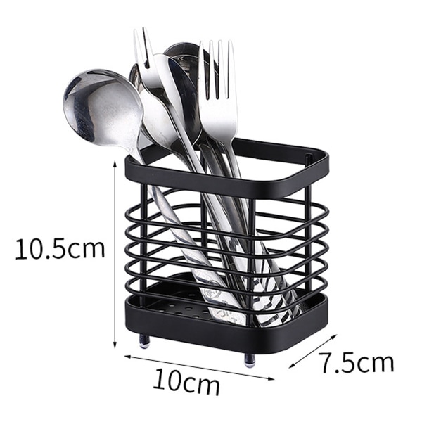 2 Køkkenredskabsstativer i rustfrit stål, bestikkurv, vask, tilbehør, bestik, sort - 10 cm