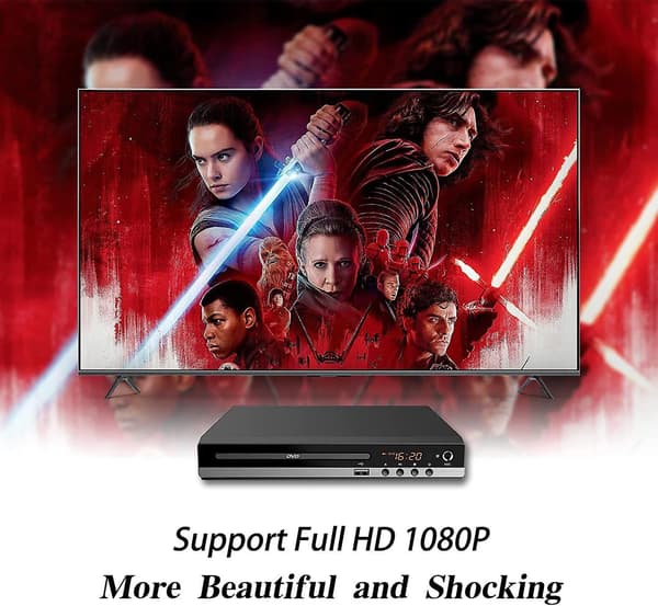 Monialue DVD-soitin televisiolle HDMI- ja RCA-kaapeleilla [JUN]