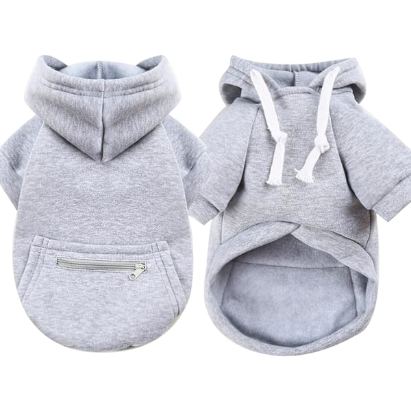 Hundekatt Hundefleece Lille Hundemote Valpesweatshirt med Frukt Snacks Glidelås Lomme Hundekatt Snørebånd Sweatshirt (Grå, M) Grey M