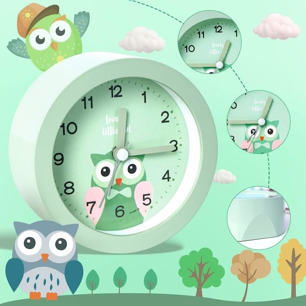 Lasten herätyskello ei tikkaa, kovaääninen herätyskello Pöytäkello, jossa on kaksoisvalaisimet lastenhuoneisiin (vihreä)